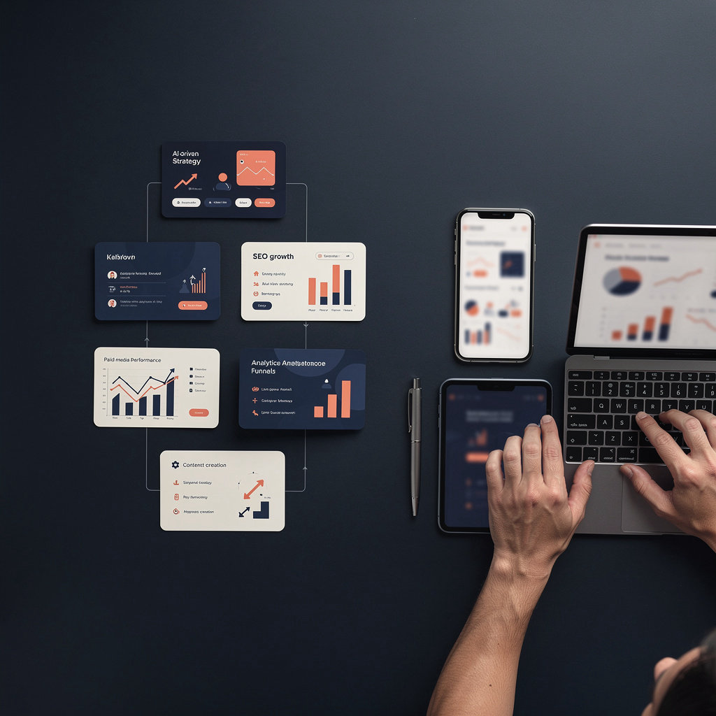 Marcodonato Digital Luxe B.V. professional marketing services overview showcasing AI-driven strategy, SEO, Google Ads, social media, branding, website development and conversion optimization for Dutch MKB businesses